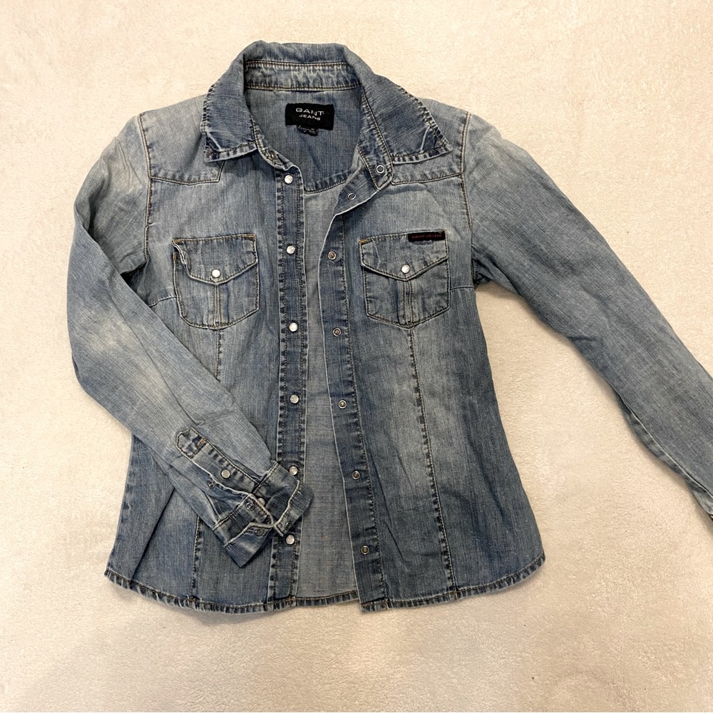 Denim button down top